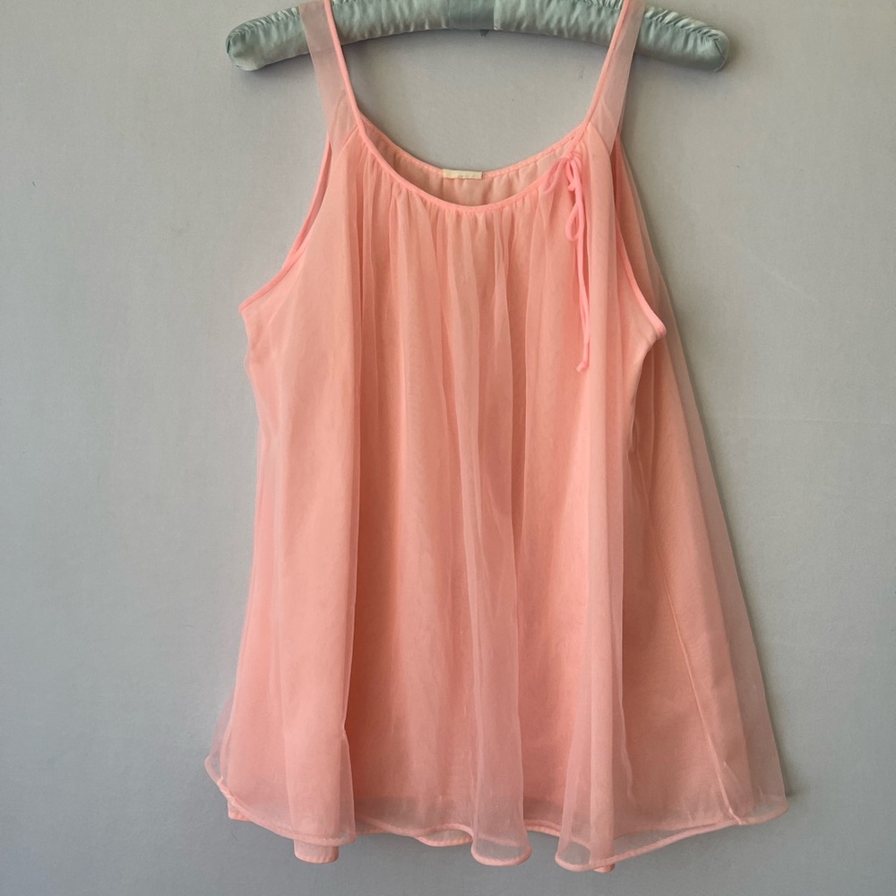 60s Vintage Mini Nightgown Camisole Baby Doll Pink Nylon Small
